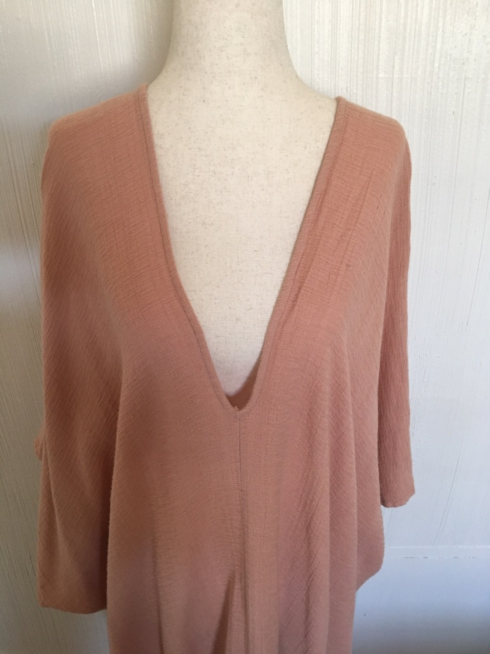 $178 Eileen Fisher Organic Cotton Salmon Pink Plunging Neckline Caftan Dress - Picture 4 of 10